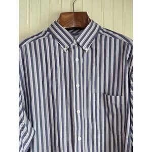 Roundtree & Yorke Gold Label Dress Shirt Mens XLT Blue White Stripe Non Iron